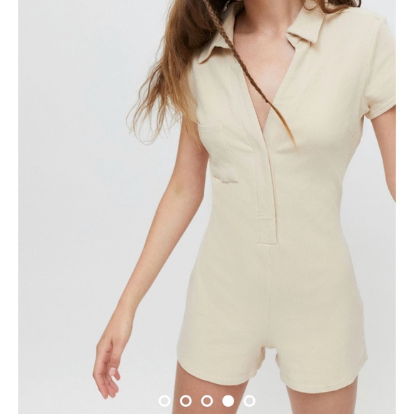 NWT Urban Outfitters Remi Ribbed Polo Romper Size Large - Picture 1 of 3